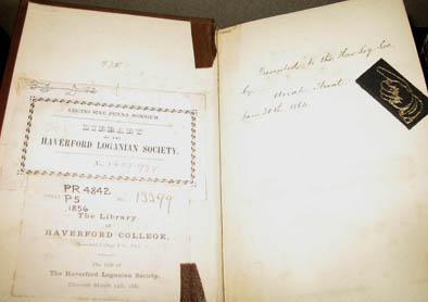 Book from the Loganian Society collection, with inscription